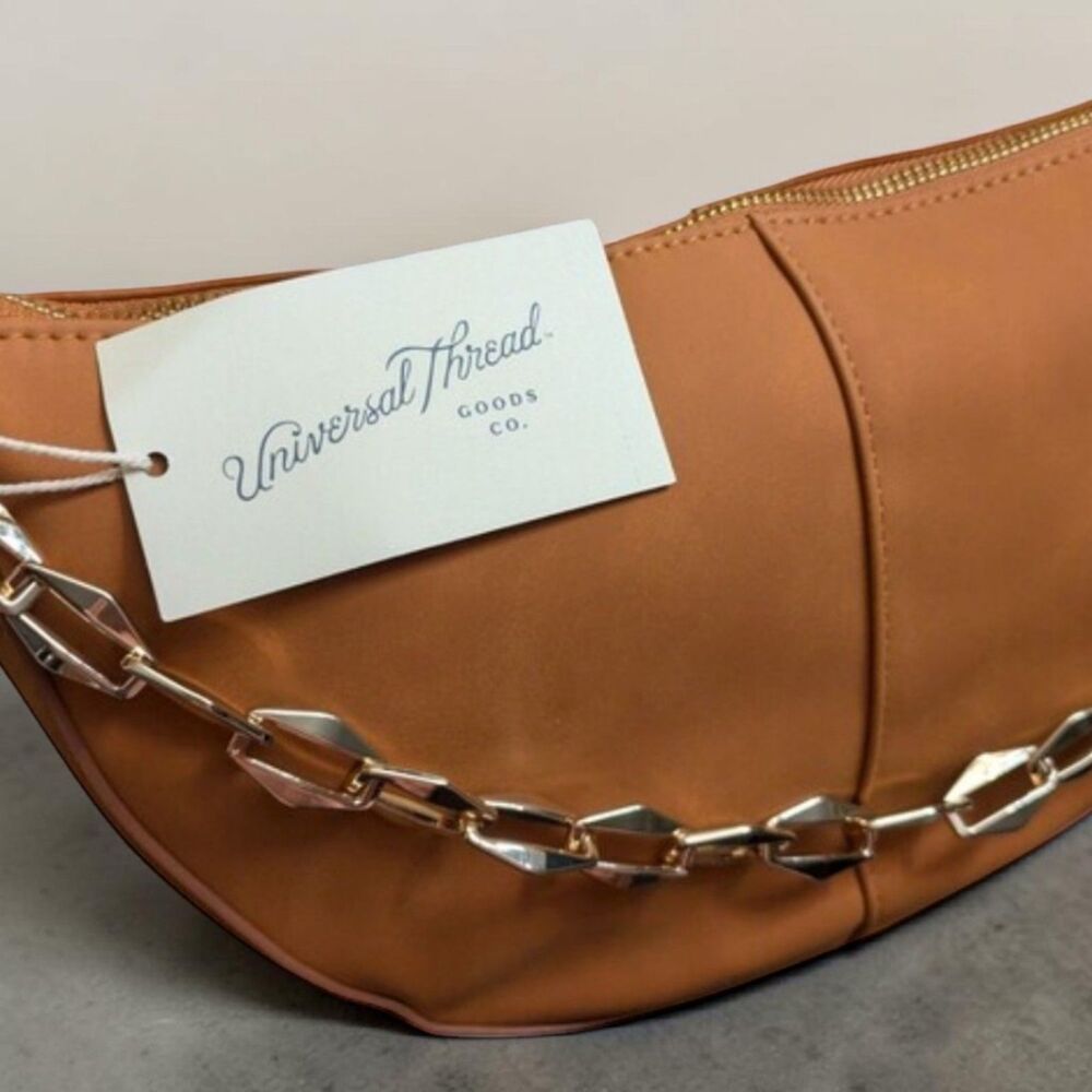 Universal Thread Tan Shoulder Bag, Minimalist Faux Leather Crescent Purse - Picture 4 of 4